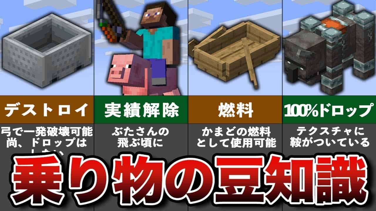 マイクラ意外と知らない乗り物の雑学と豆知識まとめ ゆっくり解説 マイクラ Minecraft 動画まとめ