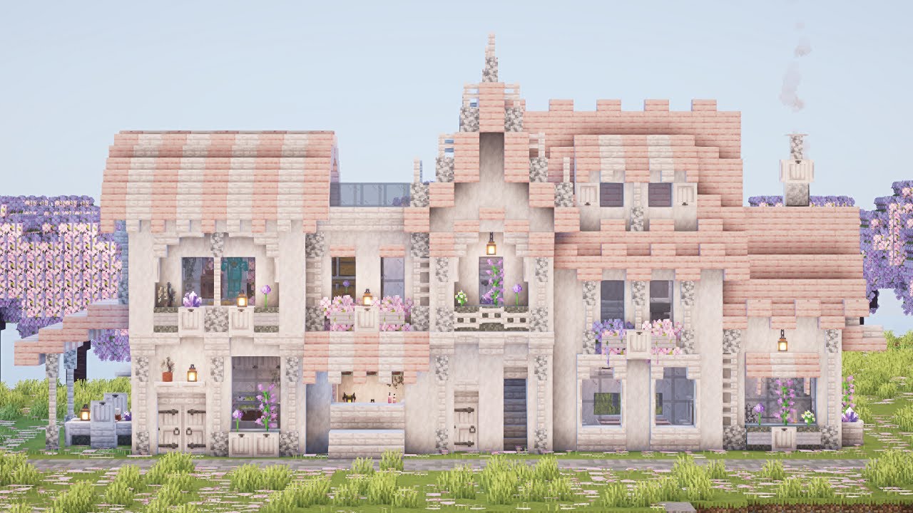 【マイクラ1.21.4】ペールオークと桜を使った白ピンクのお家の作り方【マイクラ建築】 | マイクラ(Minecraft)動画まとめ