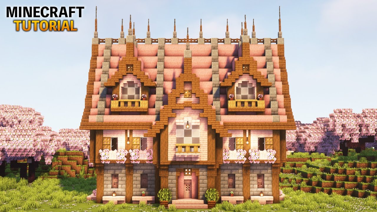 【マイクラ】桜の大きな家(倉庫)の作り方【マインクラフト】【建築講座】【Minecraft】 | マイクラ（Minecraft）動画まとめ